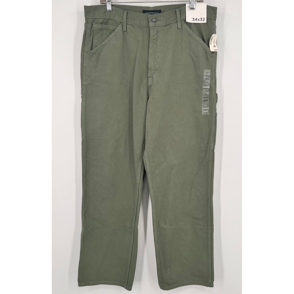 Aeropostale Mens Carpenter Pants Olive Green Utility‎ Workwear 34x32 NEW